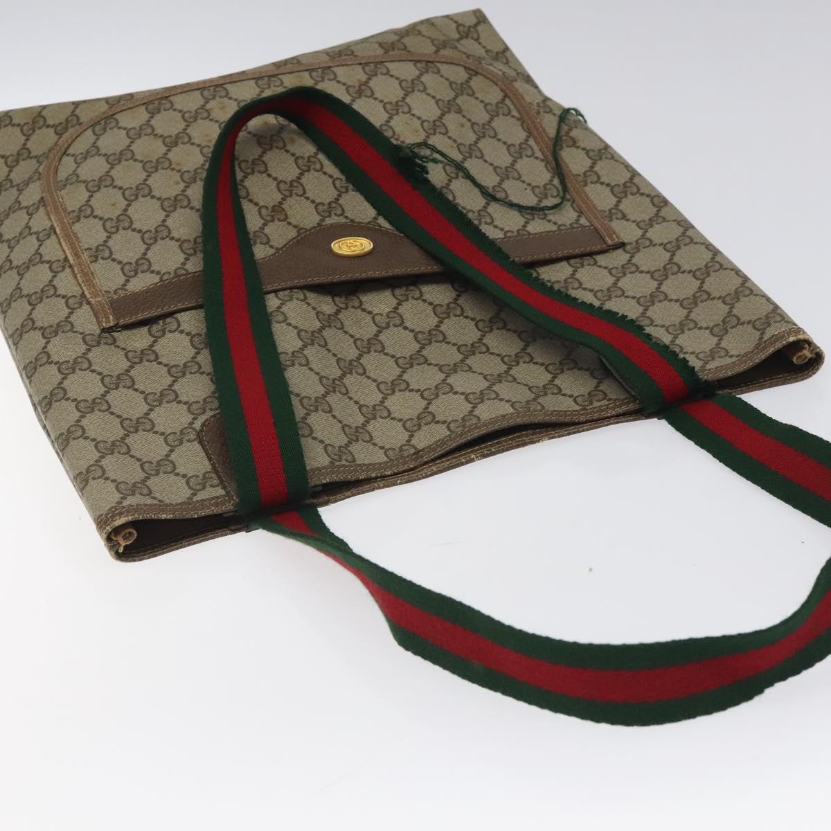 GUCCI GG Supreme Web Sherry Line Tote Bag PVC Beige Gold 39 02 003 Auth BD1863