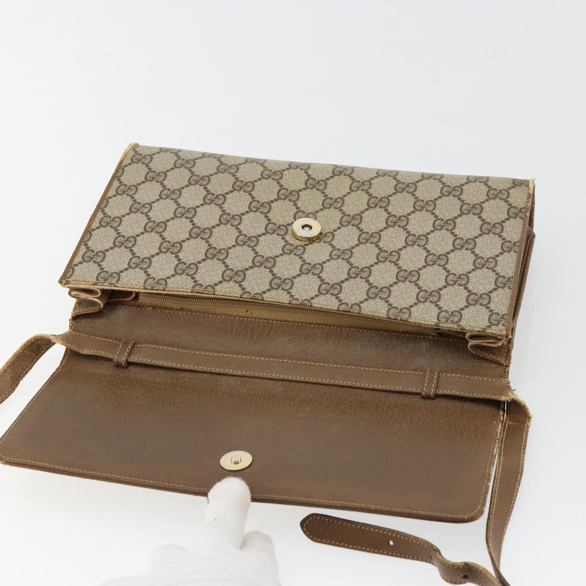 GUCCI GG Supreme Shoulder Bag PVC Beige Gold Auth BD1873