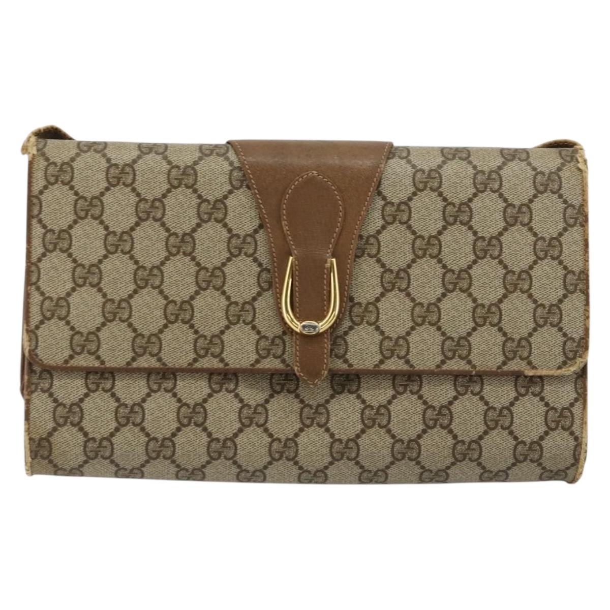 GUCCI GG Supreme Shoulder Bag PVC Beige Gold Auth BD1873