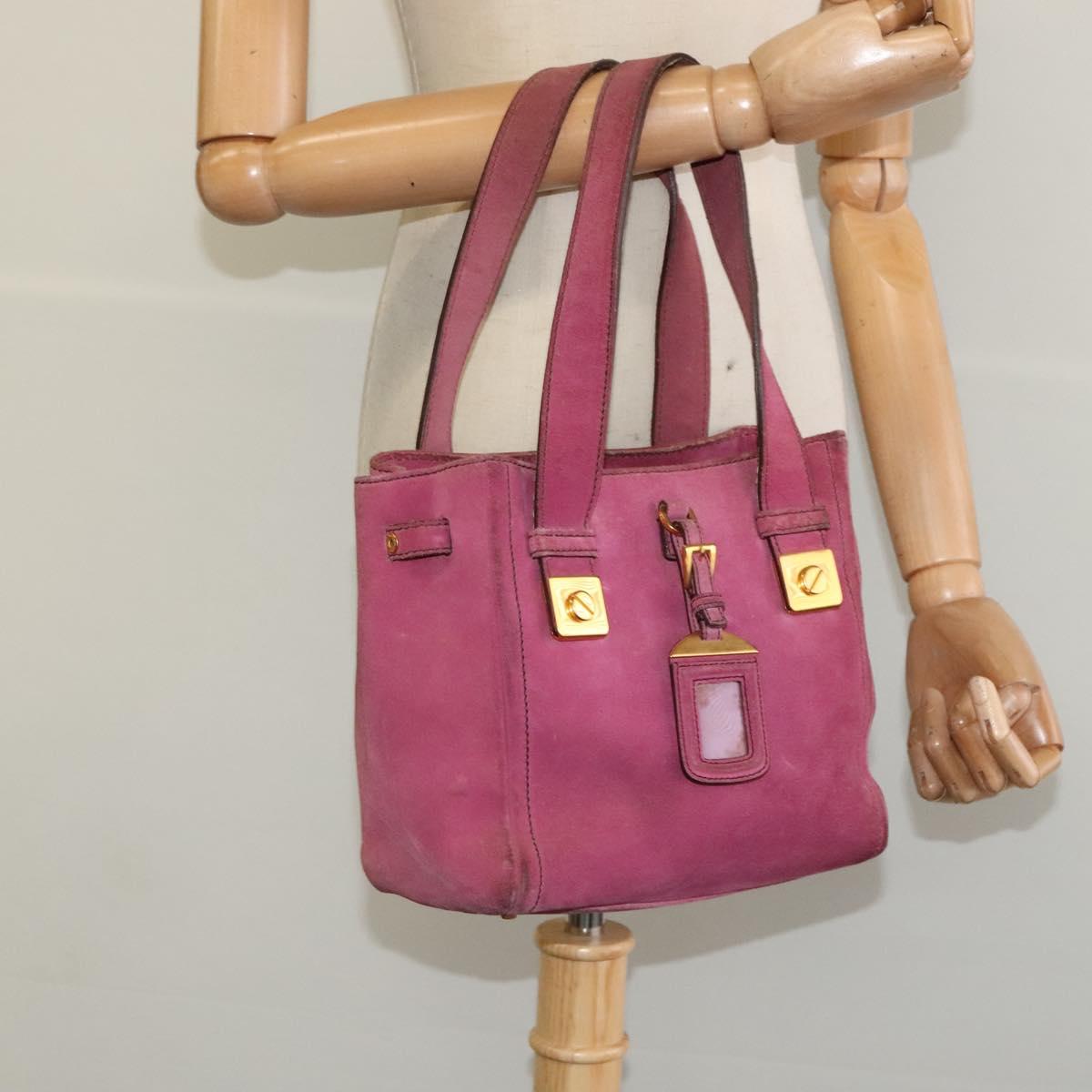 PRADA Hand Bag Suede Pink Auth BD1884