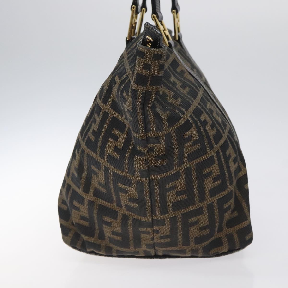 FENDI Zucca Canvas Hand Bag Brown Black Auth BD1930