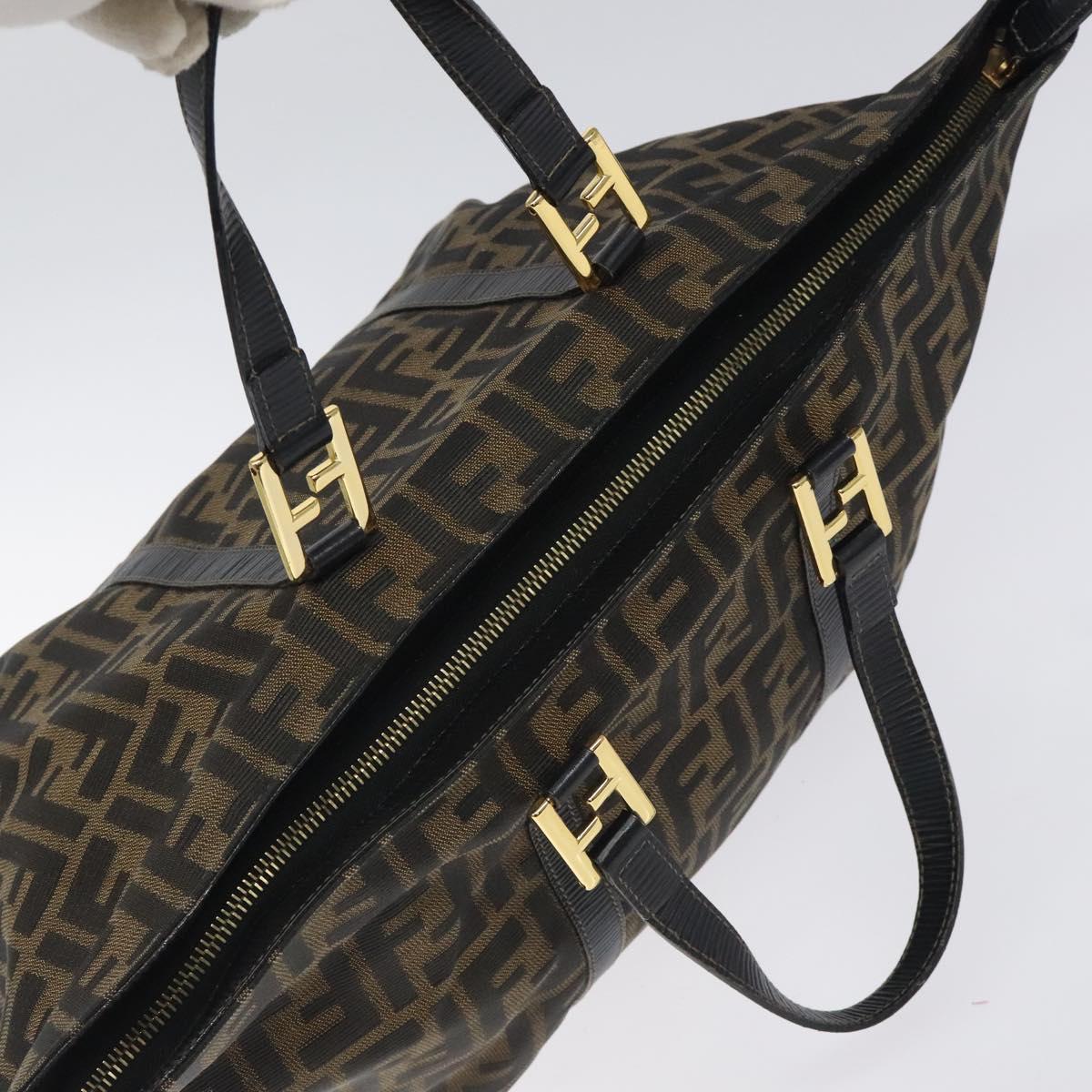 FENDI Zucca Canvas Hand Bag Brown Black Auth BD1930