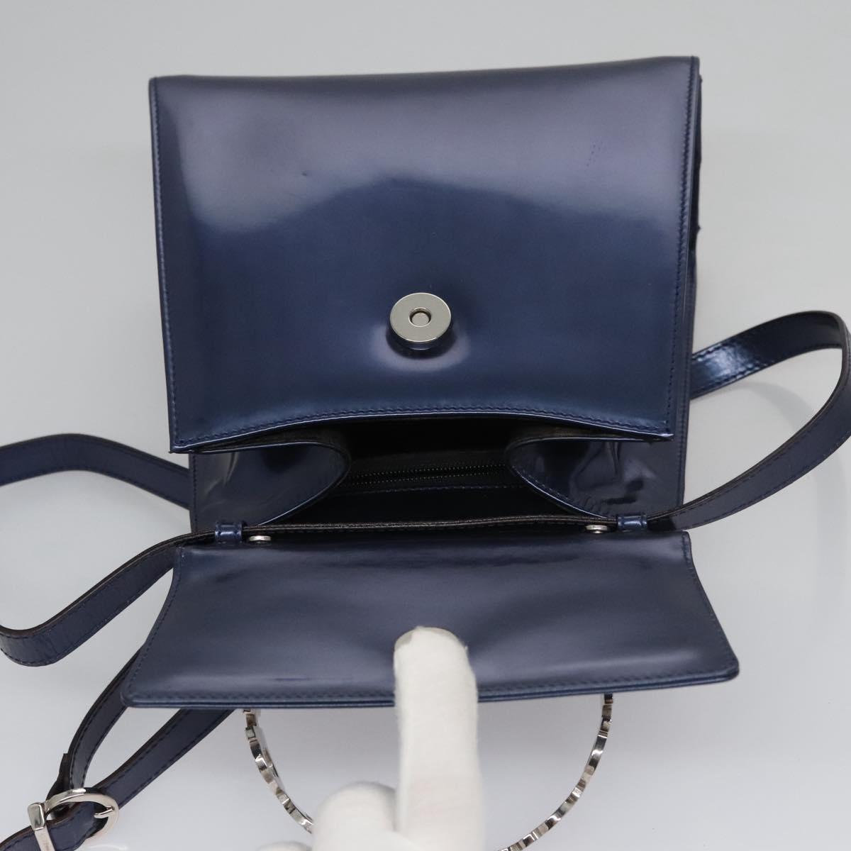 Salvatore Ferragamo Hand Bag Enamel 2way Blue Auth BD197