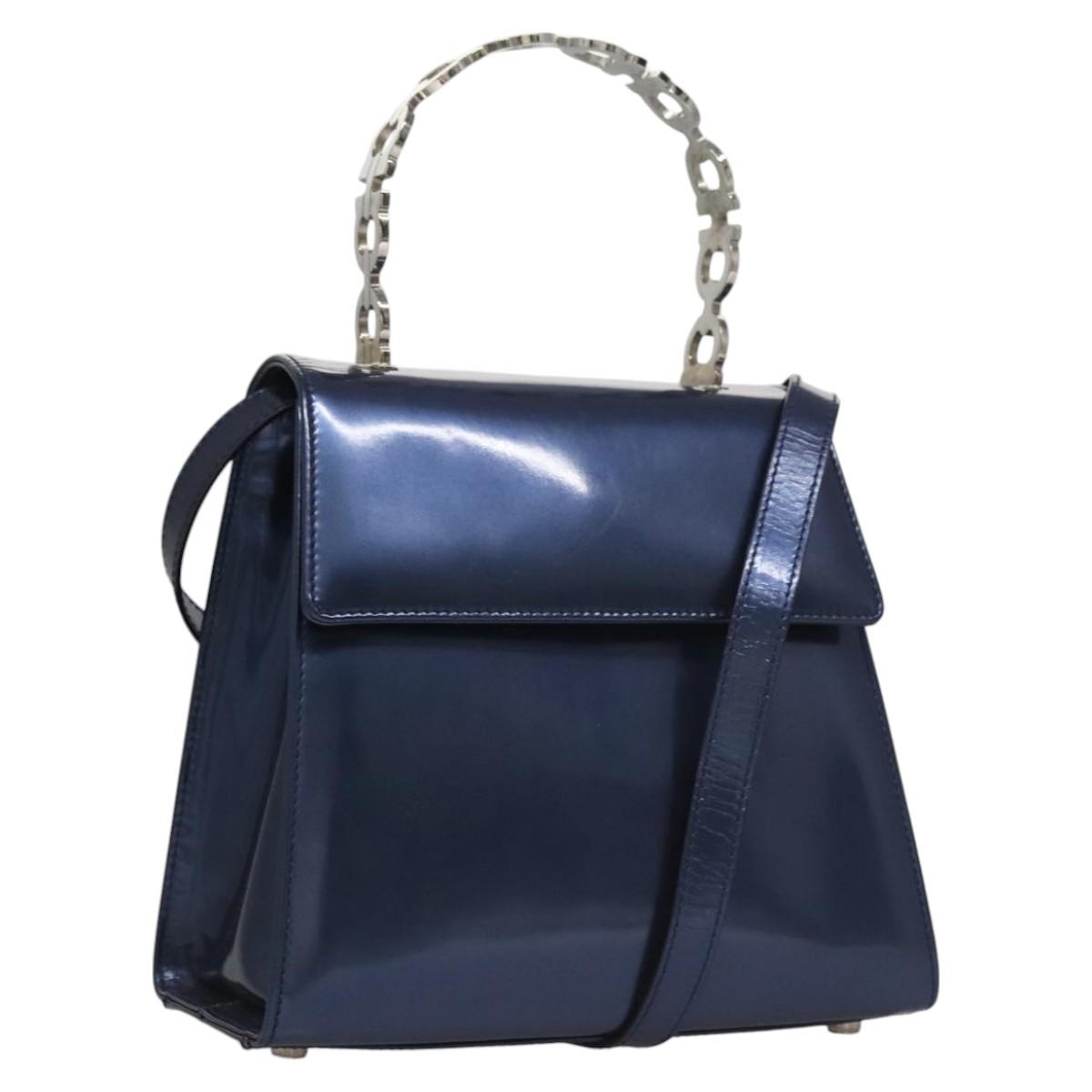 Salvatore Ferragamo Hand Bag Enamel 2way Blue Auth BD197