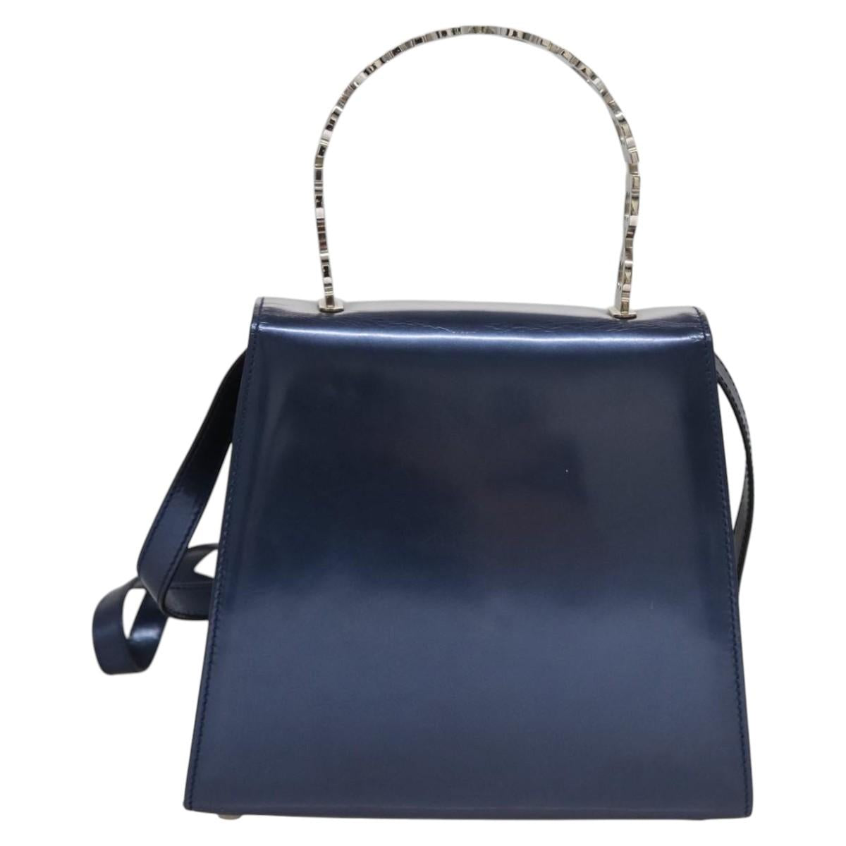 Salvatore Ferragamo Hand Bag Enamel 2way Blue Auth BD197