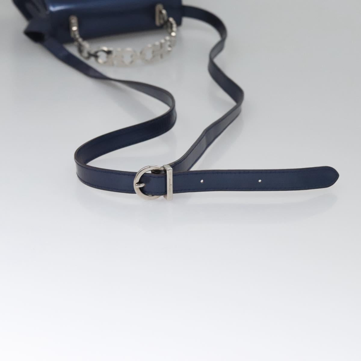 Salvatore Ferragamo Hand Bag Enamel 2way Blue Auth BD197