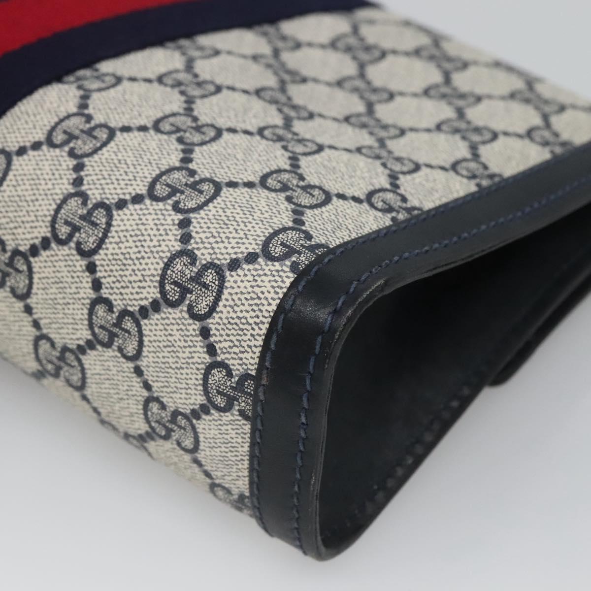 GUCCI GG Supreme Sherry Line Clutch Bag PVC Navy Gold 41 014 3087 25 Auth BD1980
