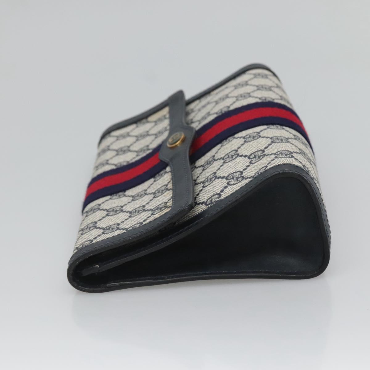 GUCCI GG Supreme Sherry Line Clutch Bag PVC Navy Gold 41 014 3087 25 Auth BD1980