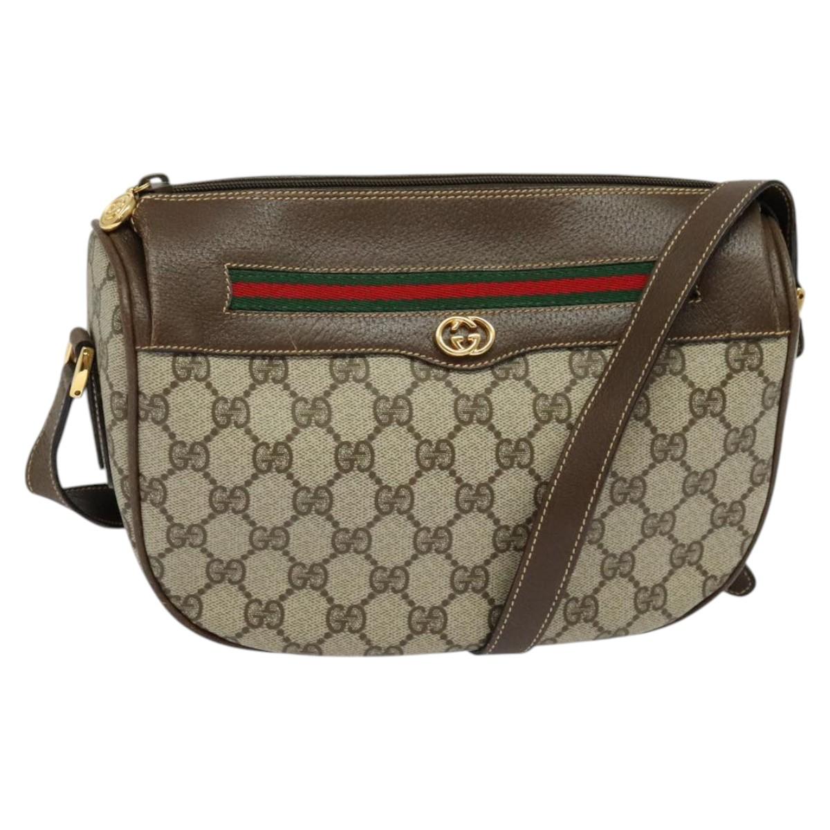 GUCCI GG Supreme Web Sherry Line Bag PVC Beige Gold 001 58 0918 Auth BD1998