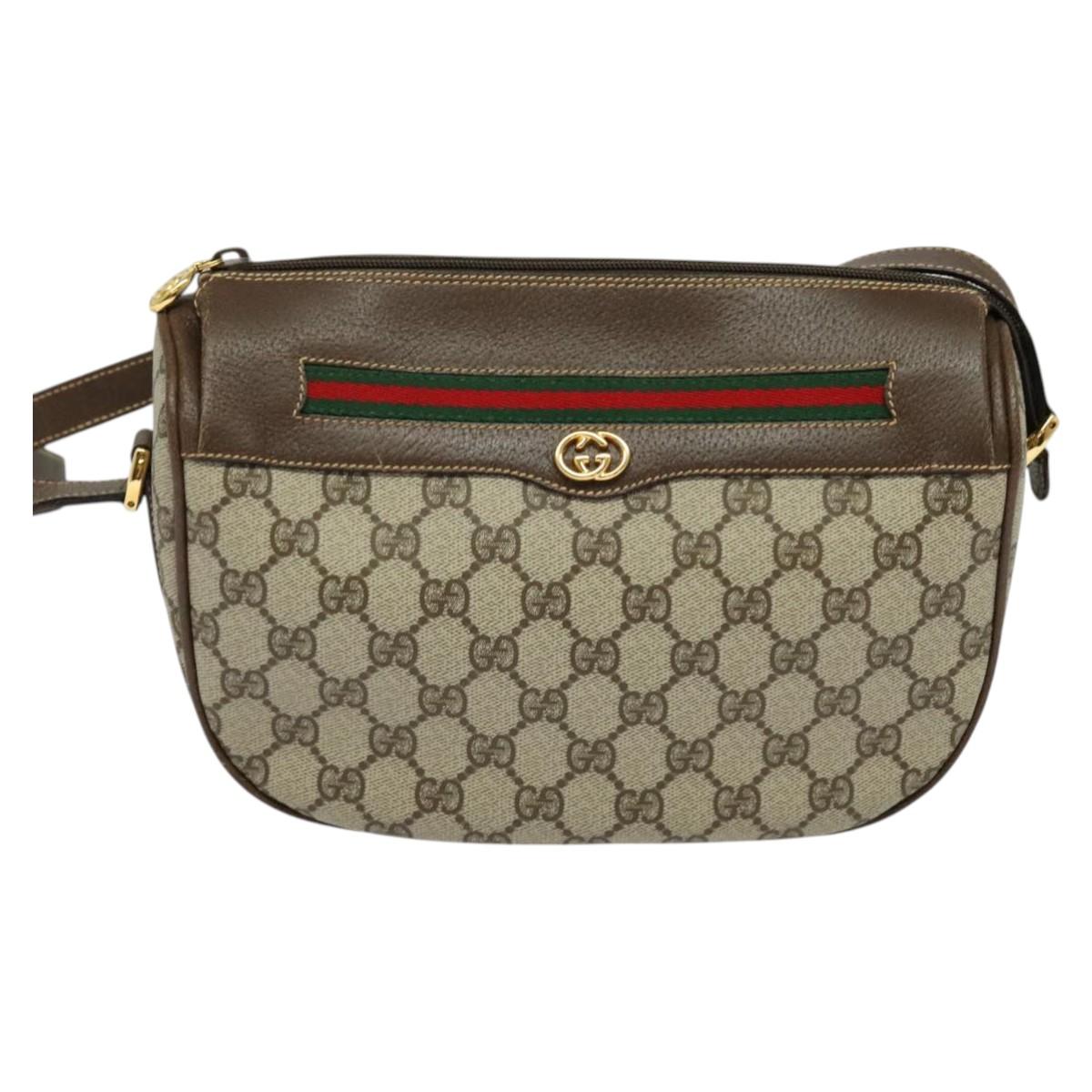 GUCCI GG Supreme Web Sherry Line Bag PVC Beige Gold 001 58 0918 Auth BD1998