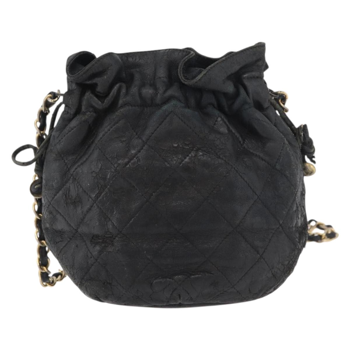 CHANEL Matelasse Chain Shoulder Bag Lamb Skin Black Gold CC Auth BD2003