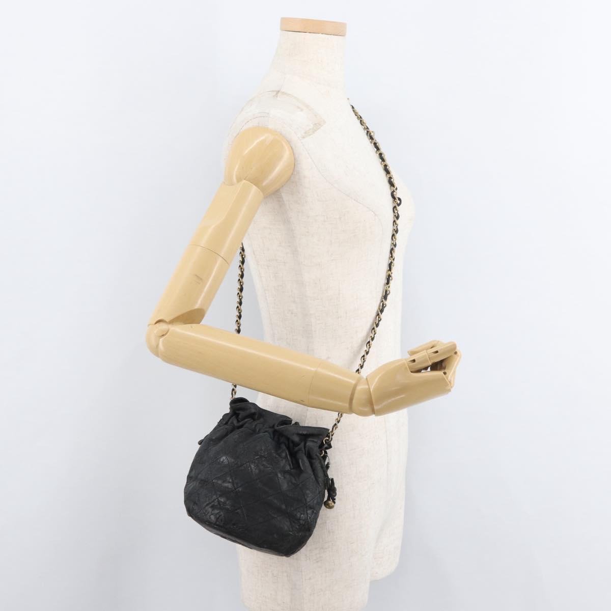 CHANEL Matelasse Chain Shoulder Bag Lamb Skin Black Gold CC Auth BD2003
