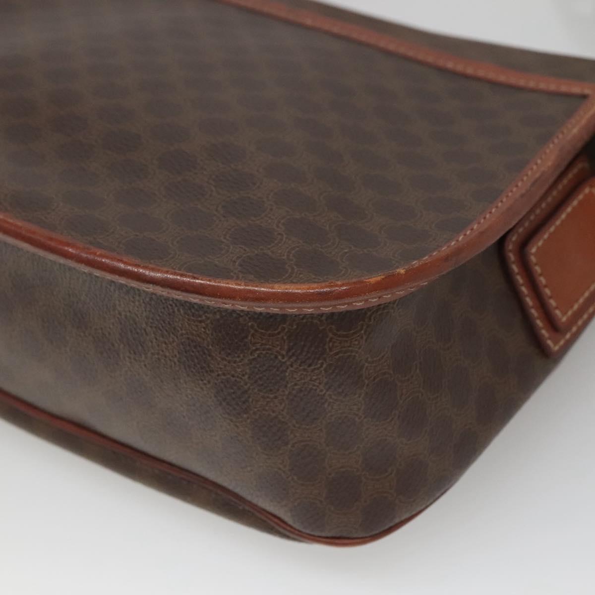 CELINE Macadam Canvas Shoulder Bag PVC Leather Brown Gold Auth BD2004