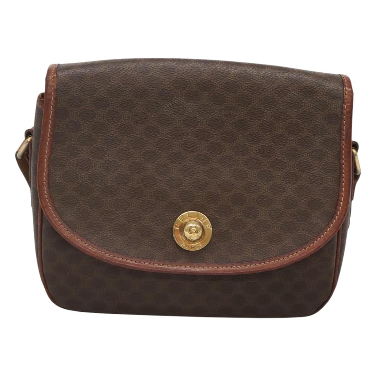 CELINE Macadam Canvas Shoulder Bag PVC Leather Brown Gold Auth BD2004