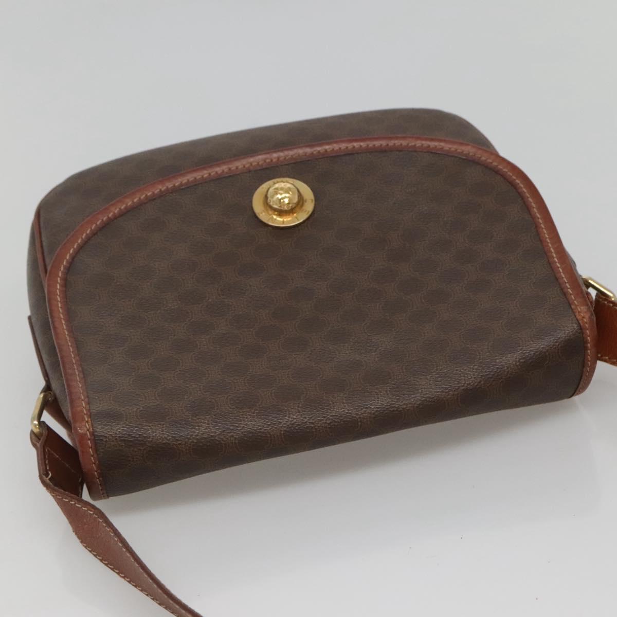 CELINE Macadam Canvas Shoulder Bag PVC Leather Brown Gold Auth BD2004