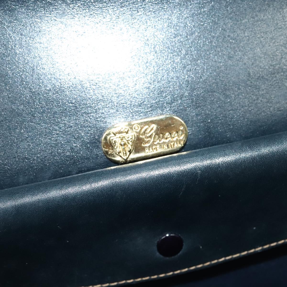 GUCCI Shoulder Bag Leather Navy Gold Auth BD2006