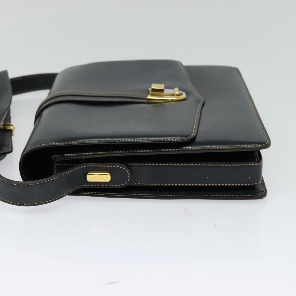 GUCCI Shoulder Bag Leather Navy Gold Auth BD2006