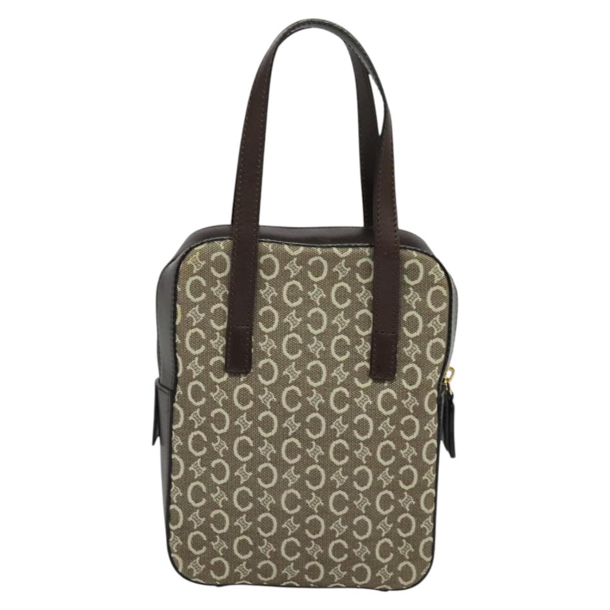 CELINE C Macadam Canvas Hand Bag Beige Gold Auth BD2013