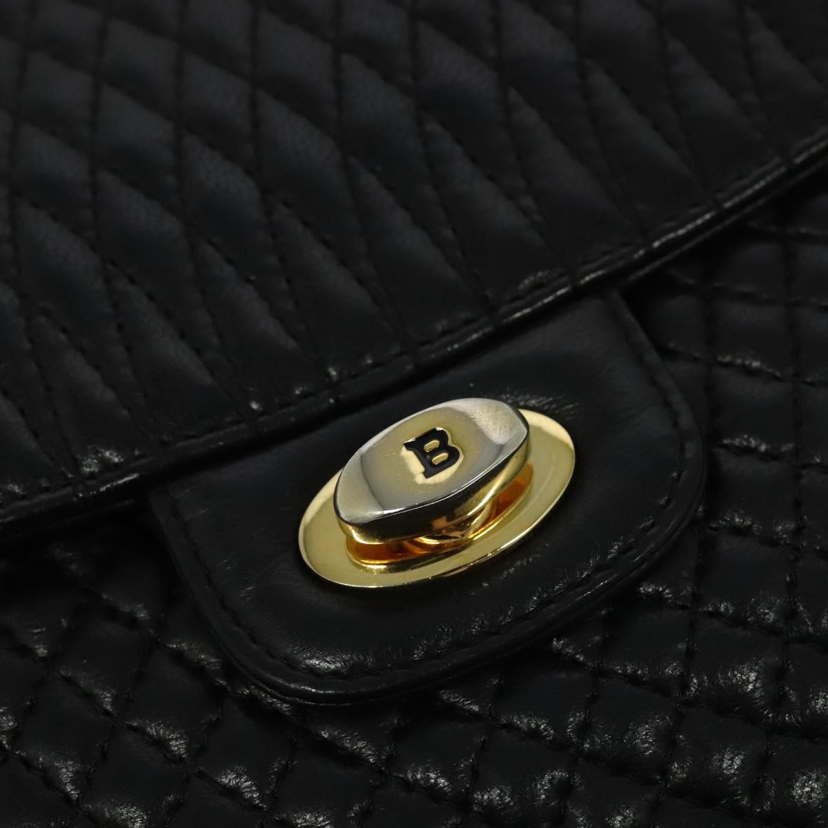BALLY Quilted Chain Shoulder Bag Leather Black Gold Auth BD2017