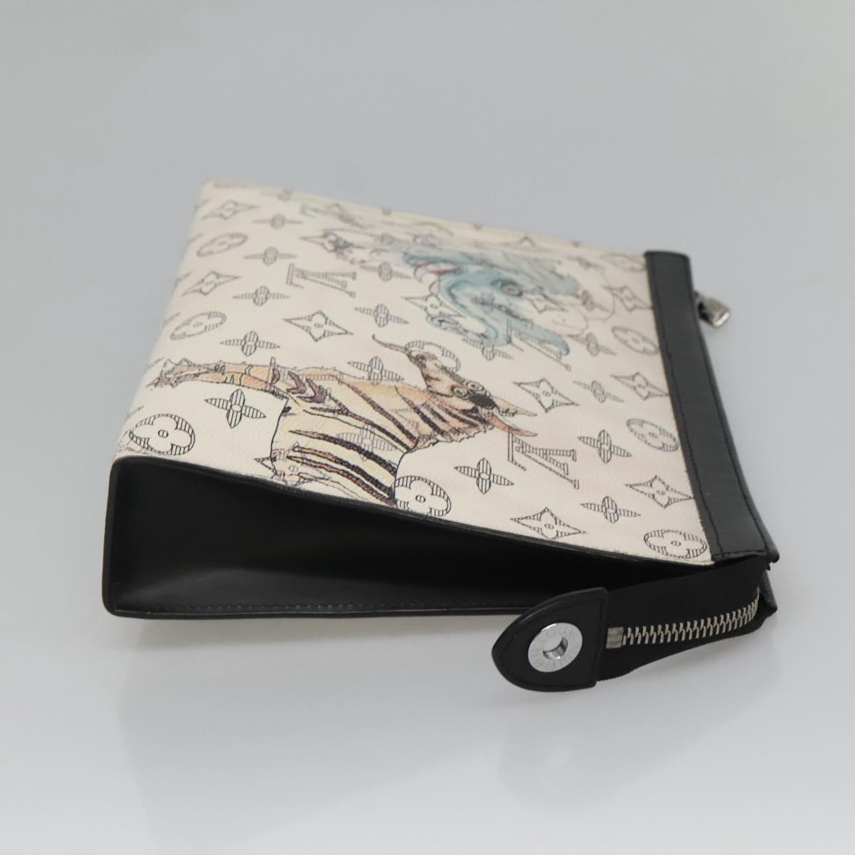 LOUIS VUITTON Monogram Savanna Pochette Voyager MM Clutch Bag White Auth BD2031