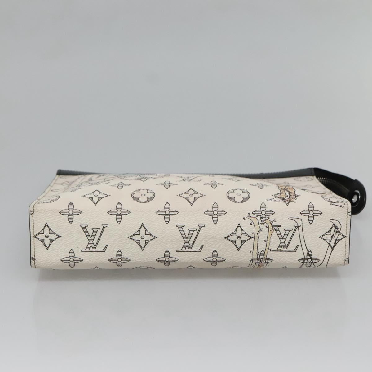 LOUIS VUITTON Monogram Savanna Pochette Voyager MM Clutch Bag White Auth BD2031