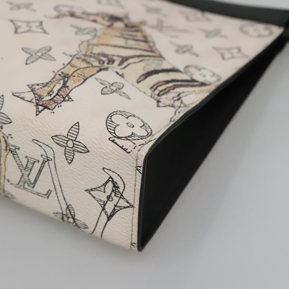 LOUIS VUITTON Monogram Savanna Pochette Voyager MM Clutch Bag White Auth BD2031