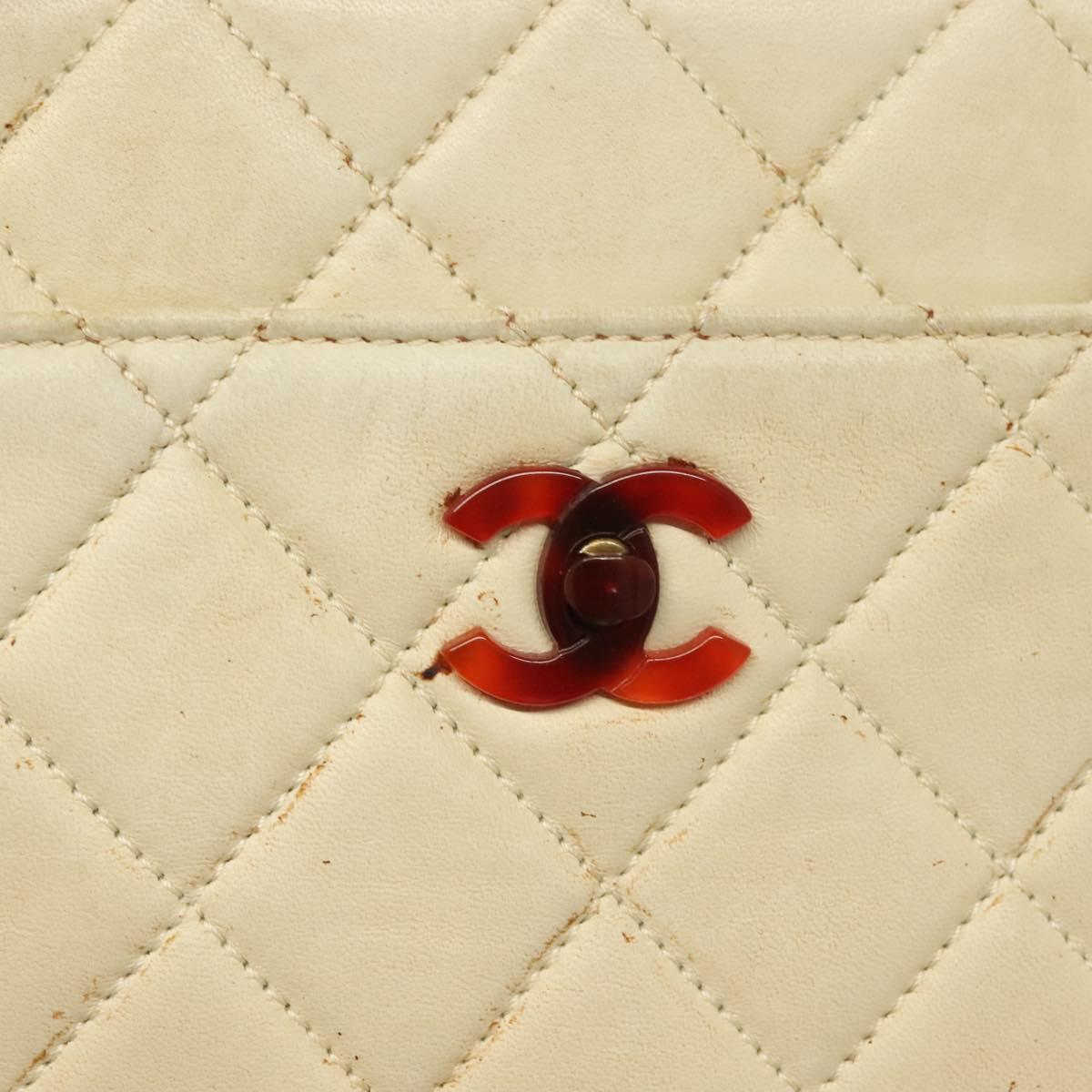 CHANEL Matelasse Chain Tote Bag Lamb Skin Beige CC Auth BD2075