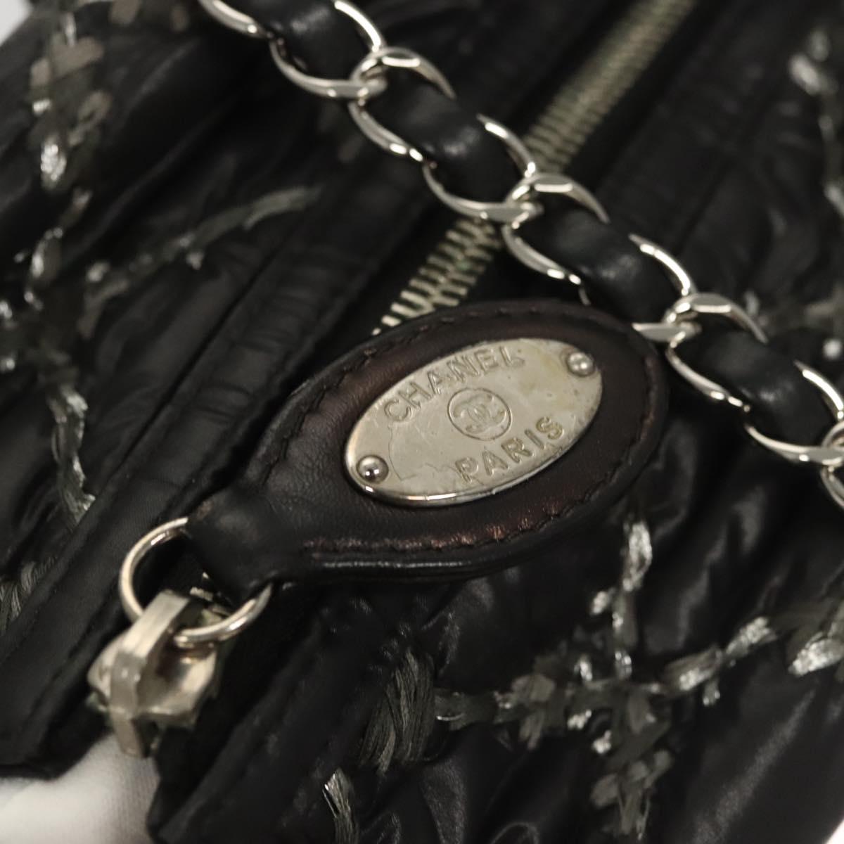 CHANEL Chain Paris Byzantine Shoulder Bag Nylon Black Silver CC Auth BD2076
