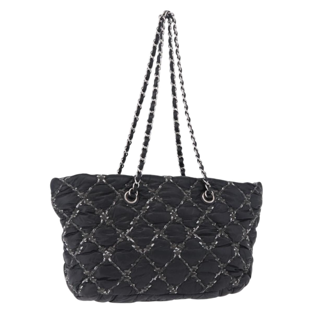 CHANEL Chain Paris Byzantine Shoulder Bag Nylon Black Silver CC Auth BD2076