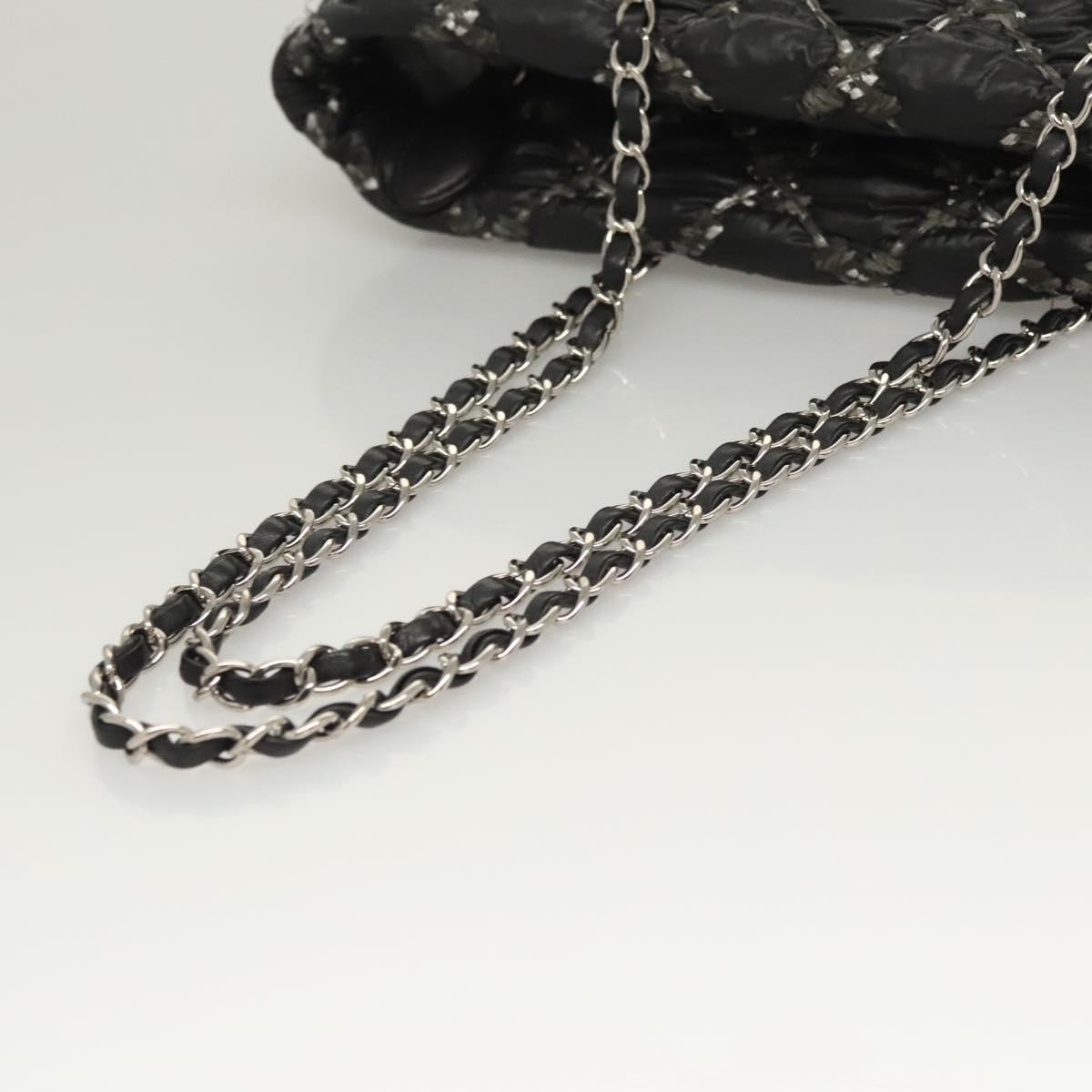 CHANEL Chain Paris Byzantine Shoulder Bag Nylon Black Silver CC Auth BD2076