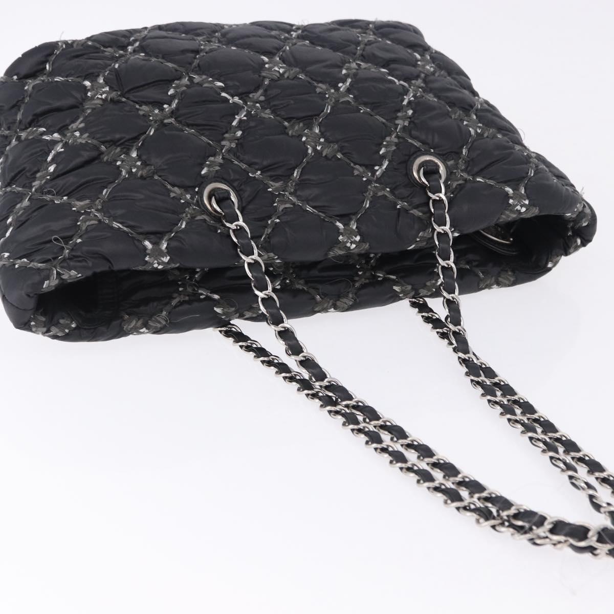 CHANEL Chain Paris Byzantine Shoulder Bag Nylon Black Silver CC Auth BD2076