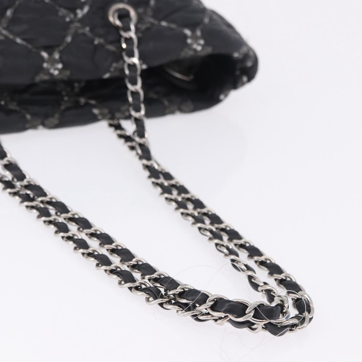 CHANEL Chain Paris Byzantine Shoulder Bag Nylon Black Silver CC Auth BD2076