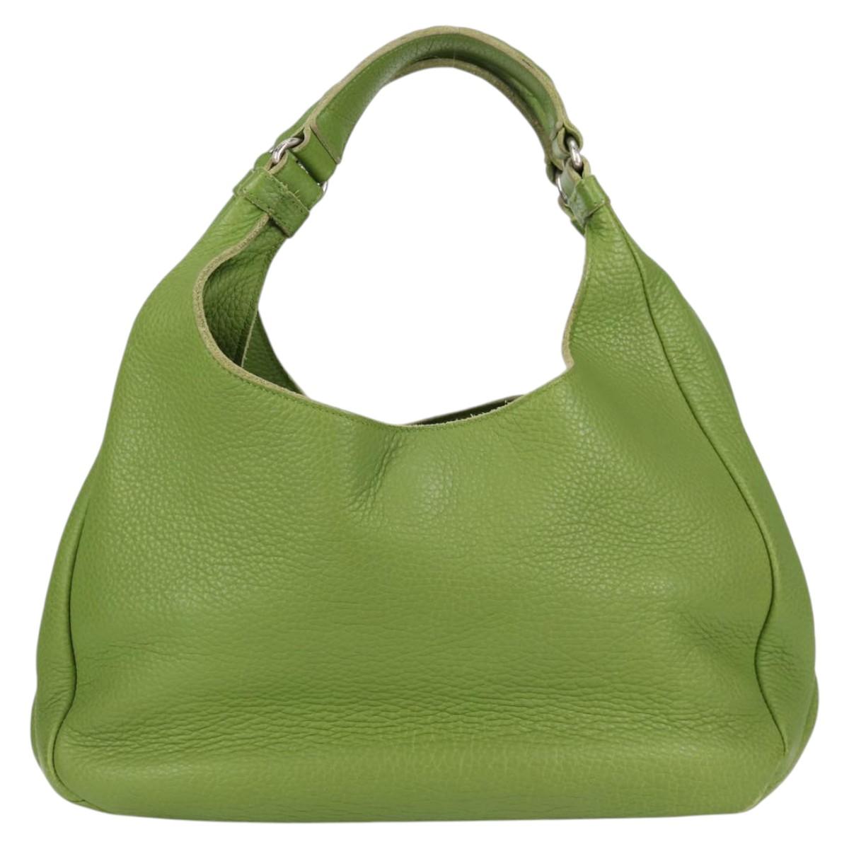 BOTTEGA VENETA Shoulder Bag Leather Green Silver Auth BD2078V