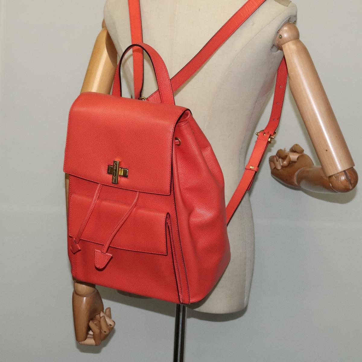 CELINE Backpack Leather Orange Gold Auth BD2079