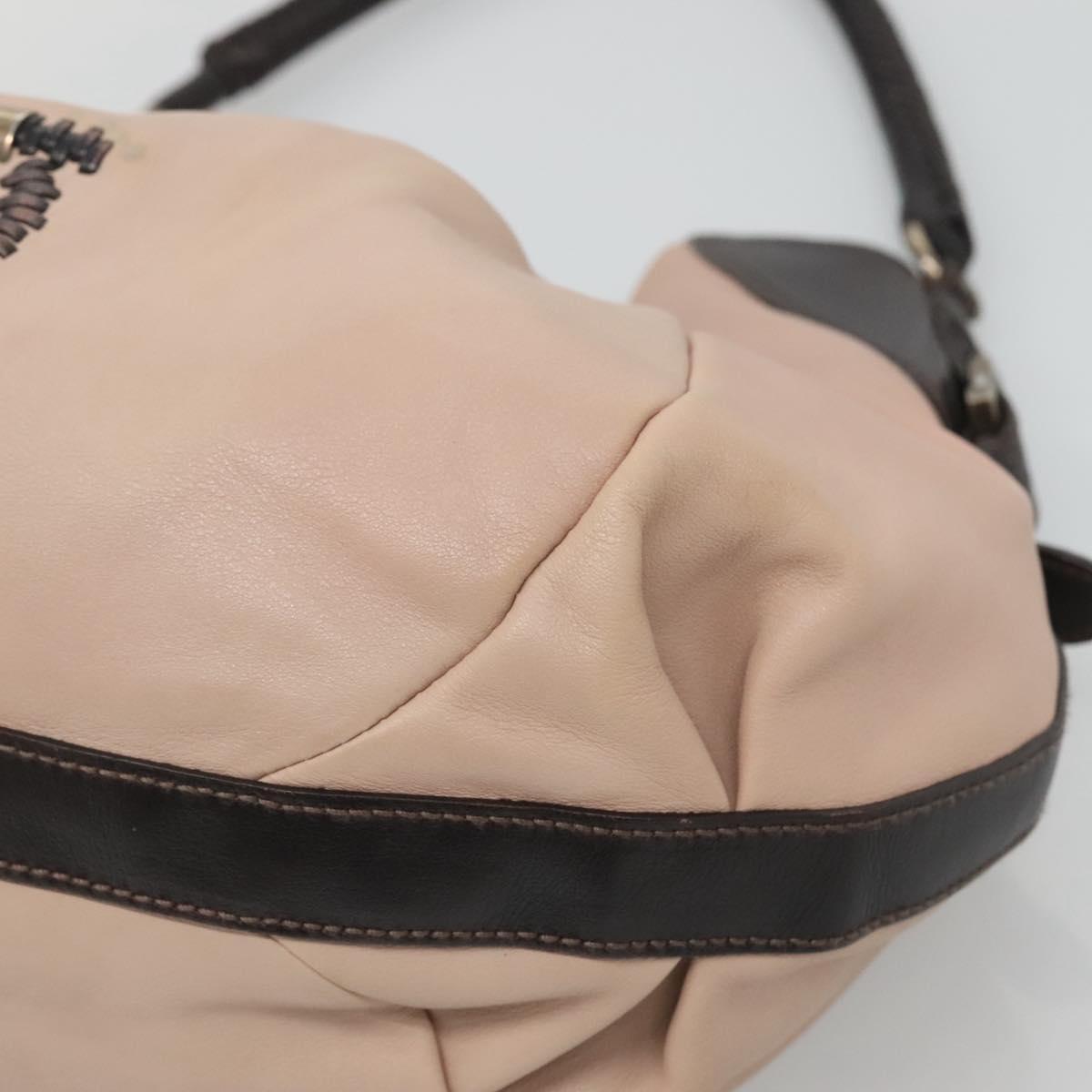 Salvatore Ferragamo Gancini Hobo Shoulder Bag Leather Beige Gold Auth BD2083