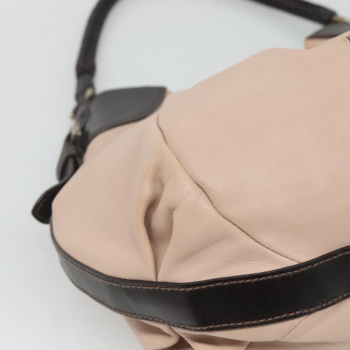Salvatore Ferragamo Gancini Hobo Shoulder Bag Leather Beige Gold Auth BD2083