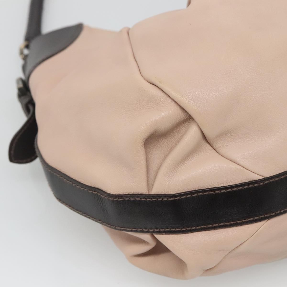 Salvatore Ferragamo Gancini Hobo Shoulder Bag Leather Beige Gold Auth BD2083
