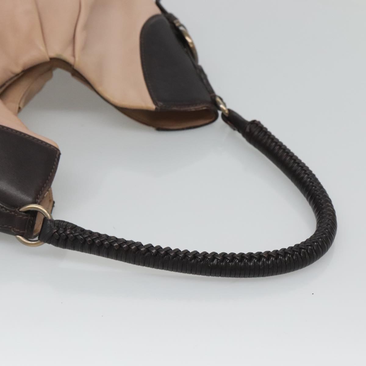 Salvatore Ferragamo Gancini Hobo Shoulder Bag Leather Beige Gold Auth BD2083
