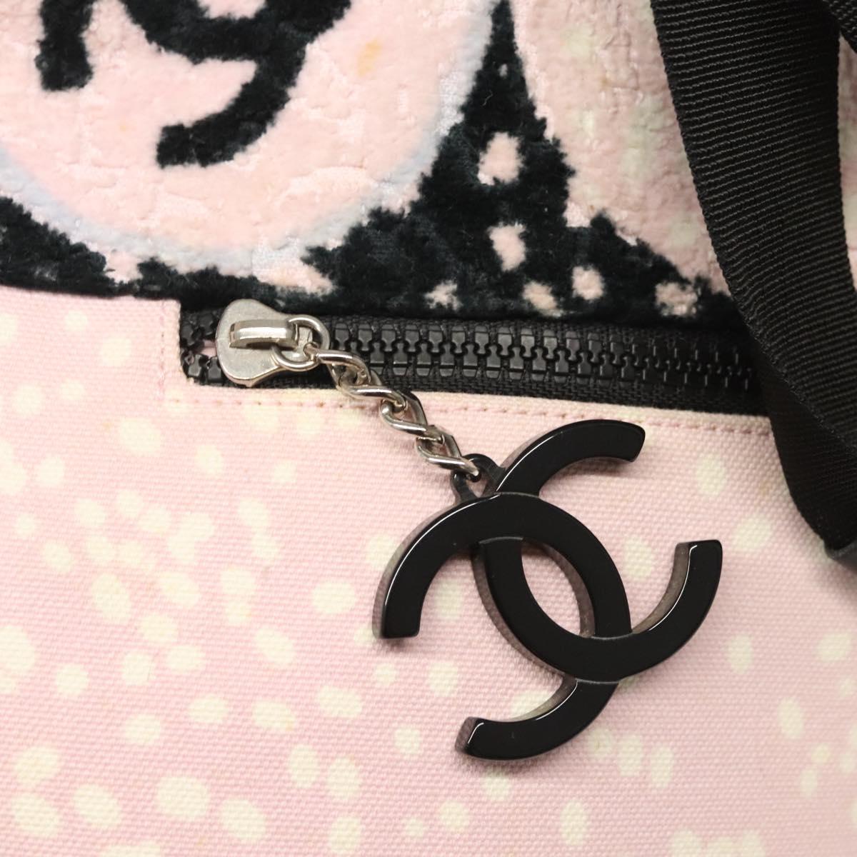 CHANEL COCO Mark Tote Bag Canvas Pink Silver CC Auth BD2095