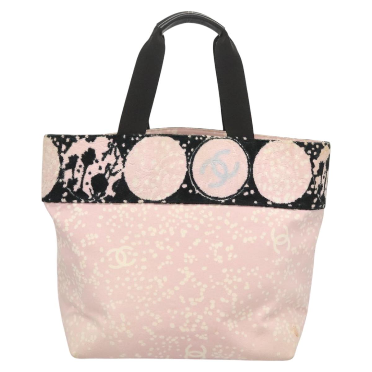 CHANEL COCO Mark Tote Bag Canvas Pink Silver CC Auth BD2095