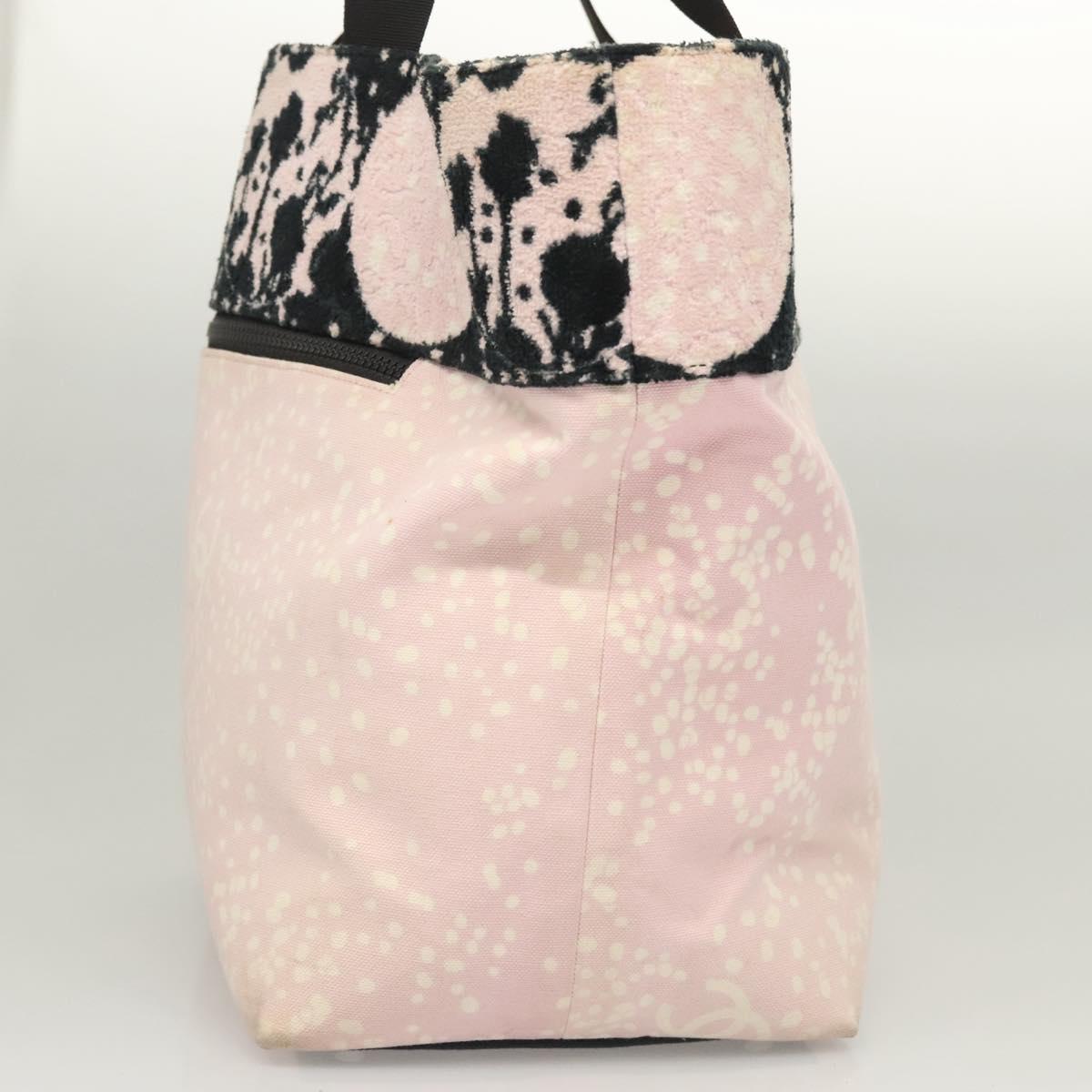 CHANEL COCO Mark Tote Bag Canvas Pink Silver CC Auth BD2095