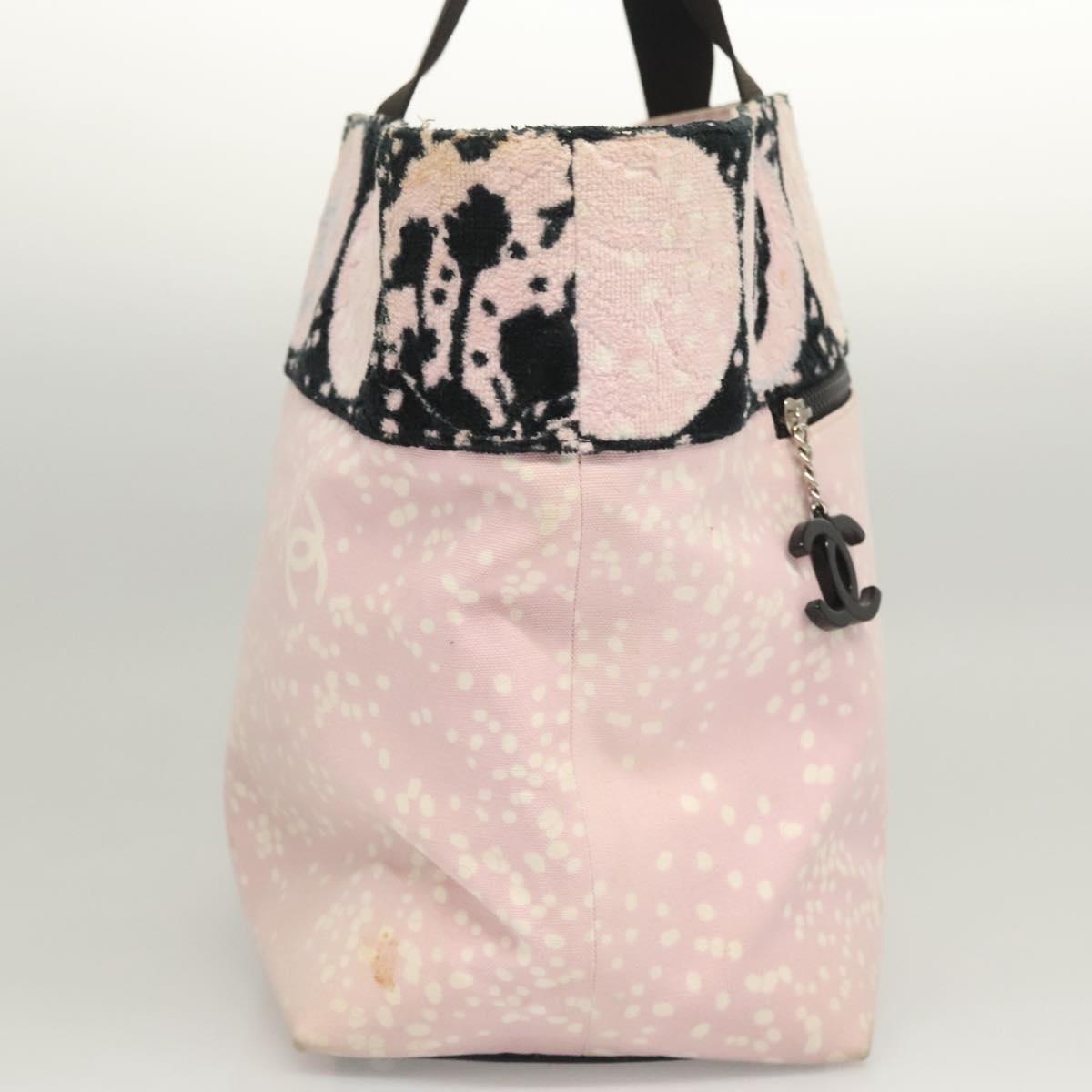 CHANEL COCO Mark Tote Bag Canvas Pink Silver CC Auth BD2095