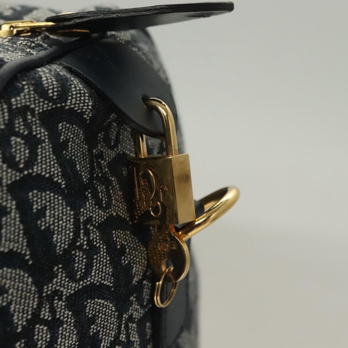 Christian Dior Trotter Canvas Boston Bag 2way Navy Gold Auth BD2104SAV