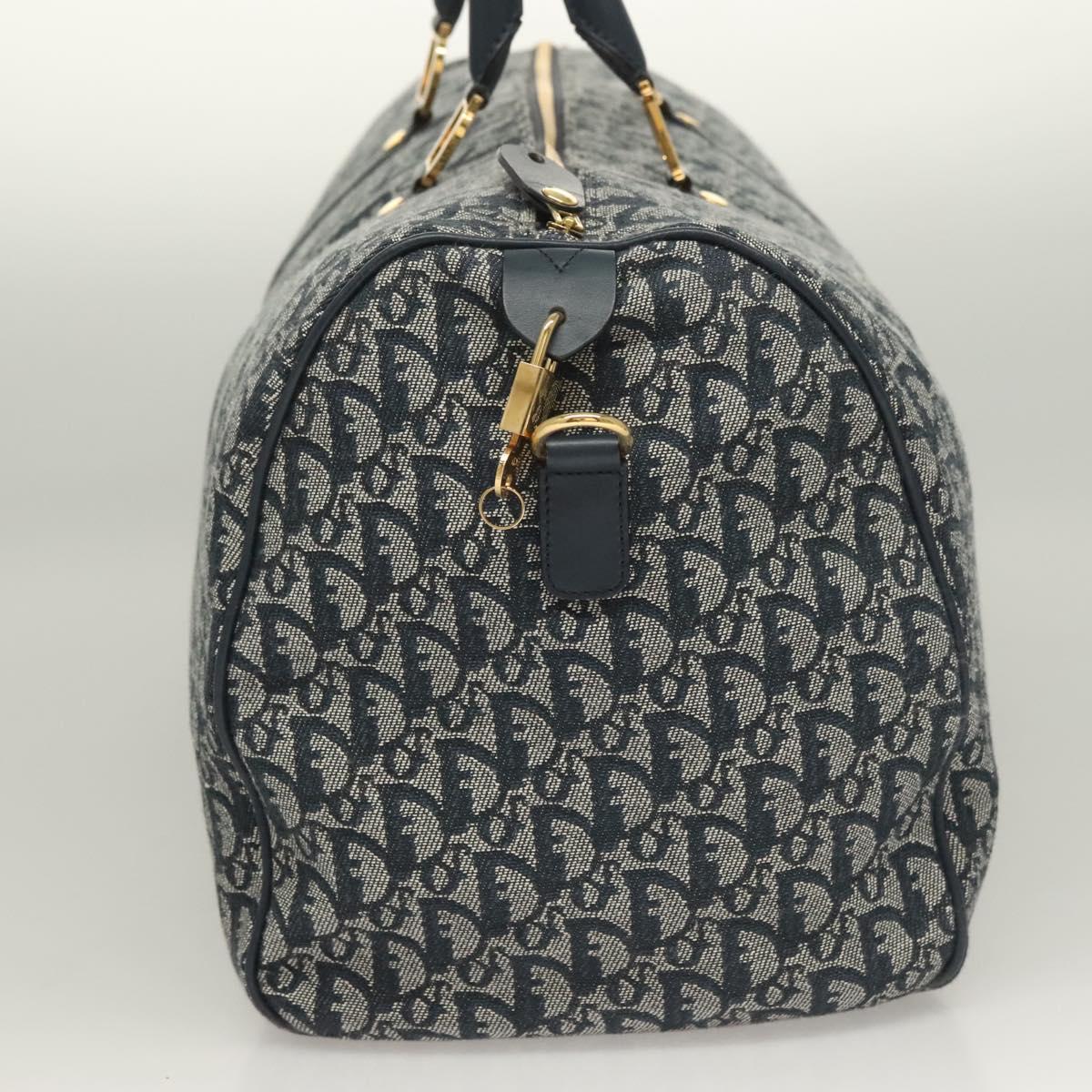 Christian Dior Trotter Canvas Boston Bag 2way Navy Gold Auth BD2104SAV