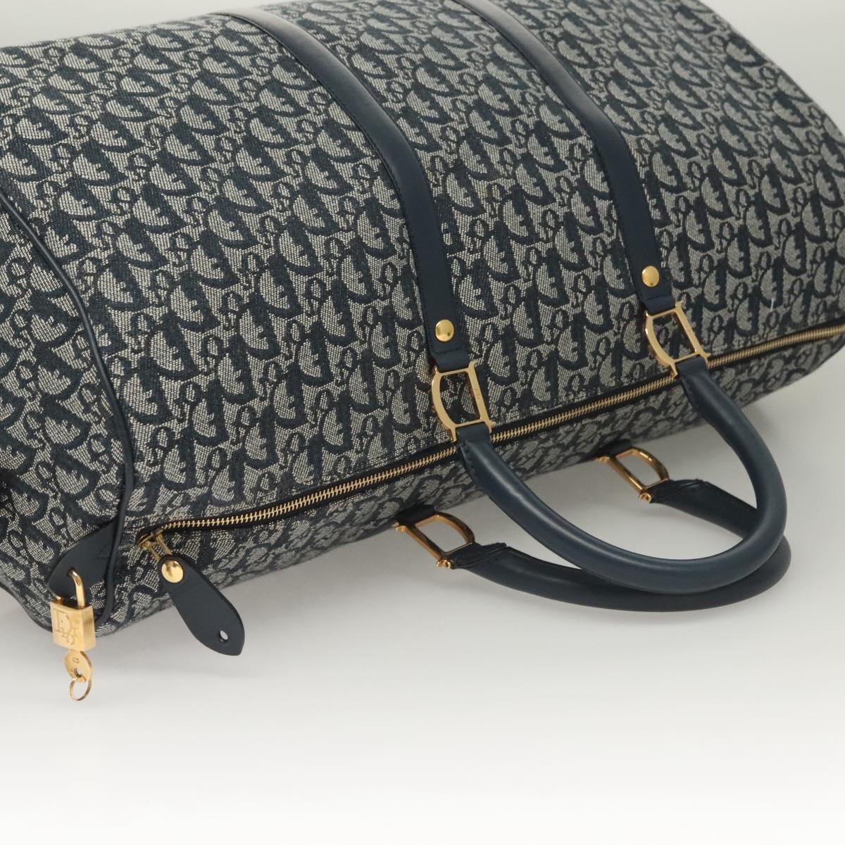 Christian Dior Trotter Canvas Boston Bag 2way Navy Gold Auth BD2104SAV