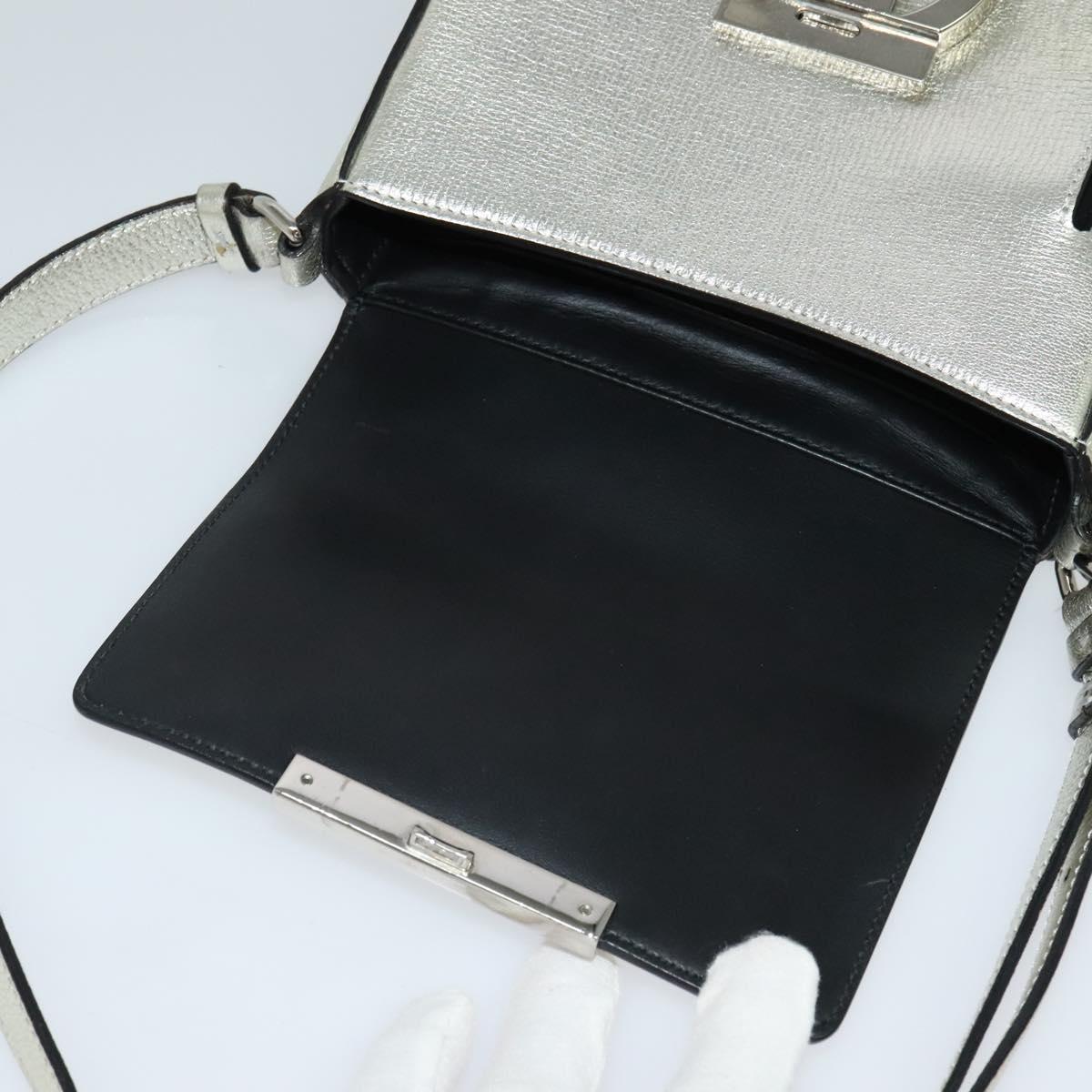 Salvatore Ferragamo Gancini Bag Leather Champagne Gold Silver Auth BD2119