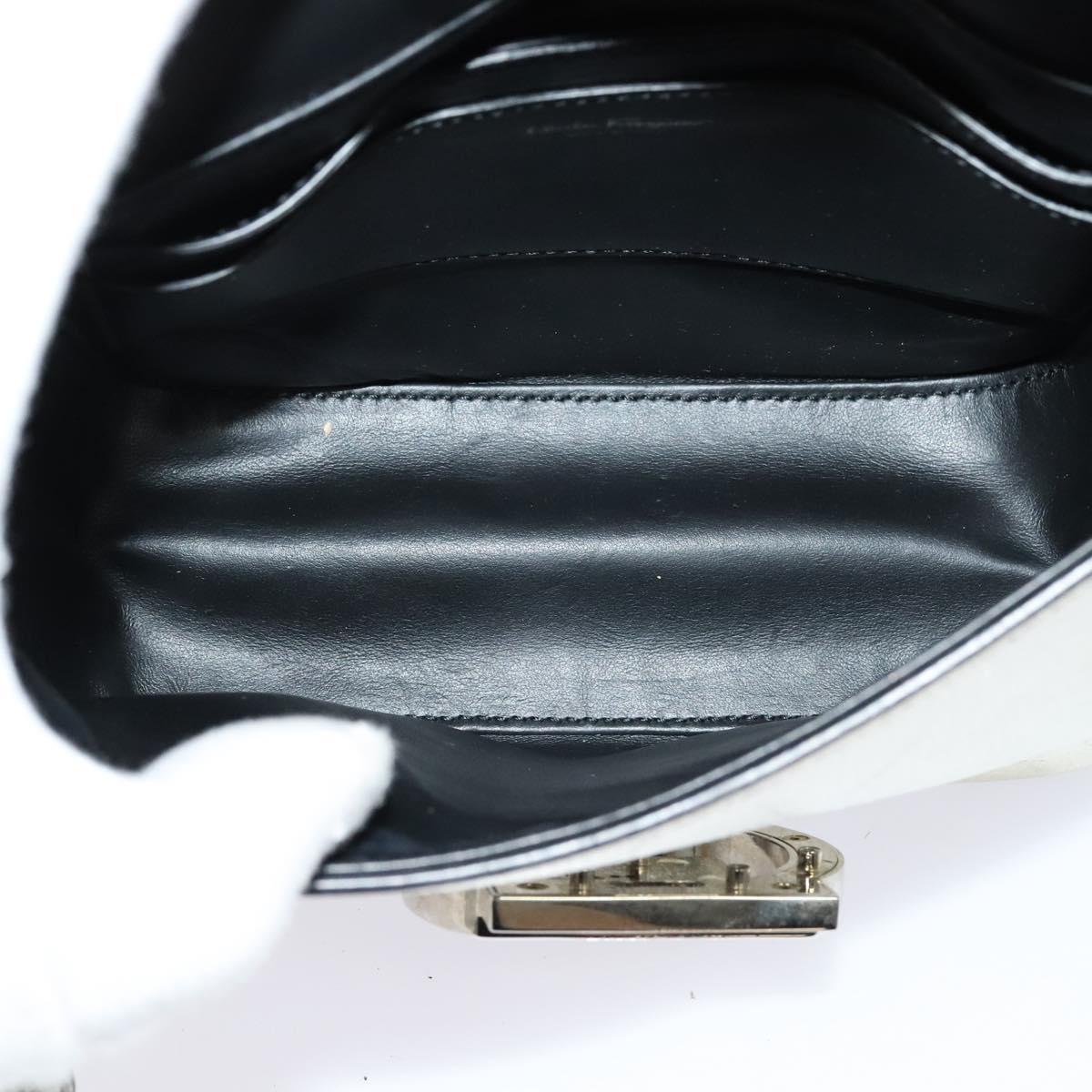 Salvatore Ferragamo Gancini Bag Leather Champagne Gold Silver Auth BD2119
