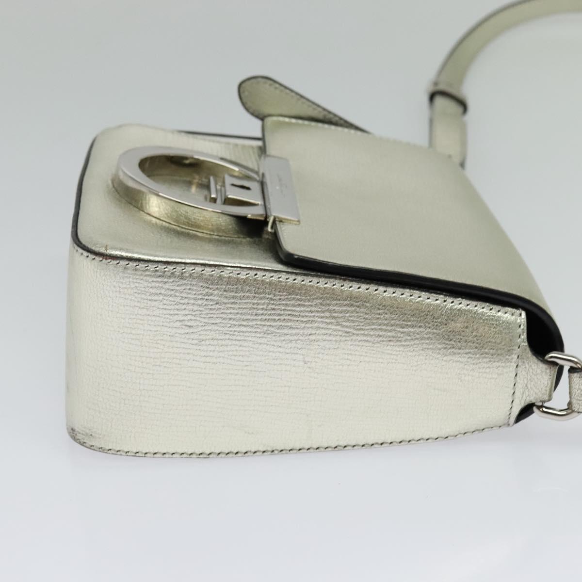 Salvatore Ferragamo Gancini Bag Leather Champagne Gold Silver Auth BD2119