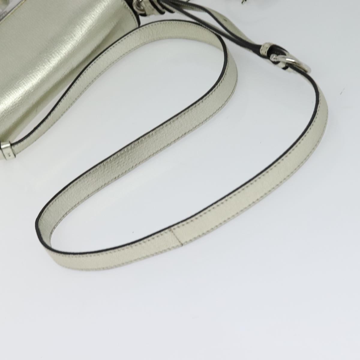 Salvatore Ferragamo Gancini Bag Leather Champagne Gold Silver Auth BD2119