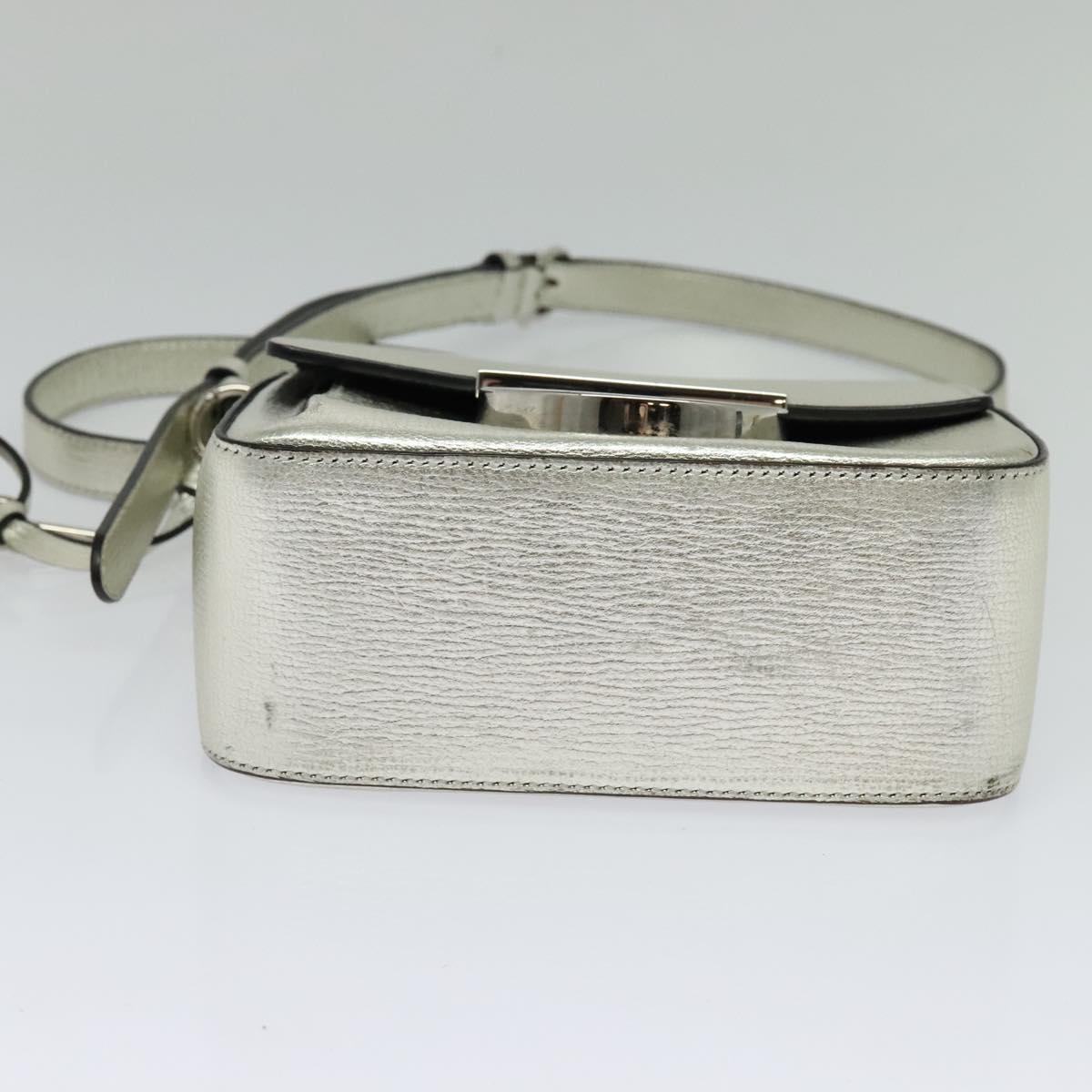 Salvatore Ferragamo Gancini Bag Leather Champagne Gold Silver Auth BD2119